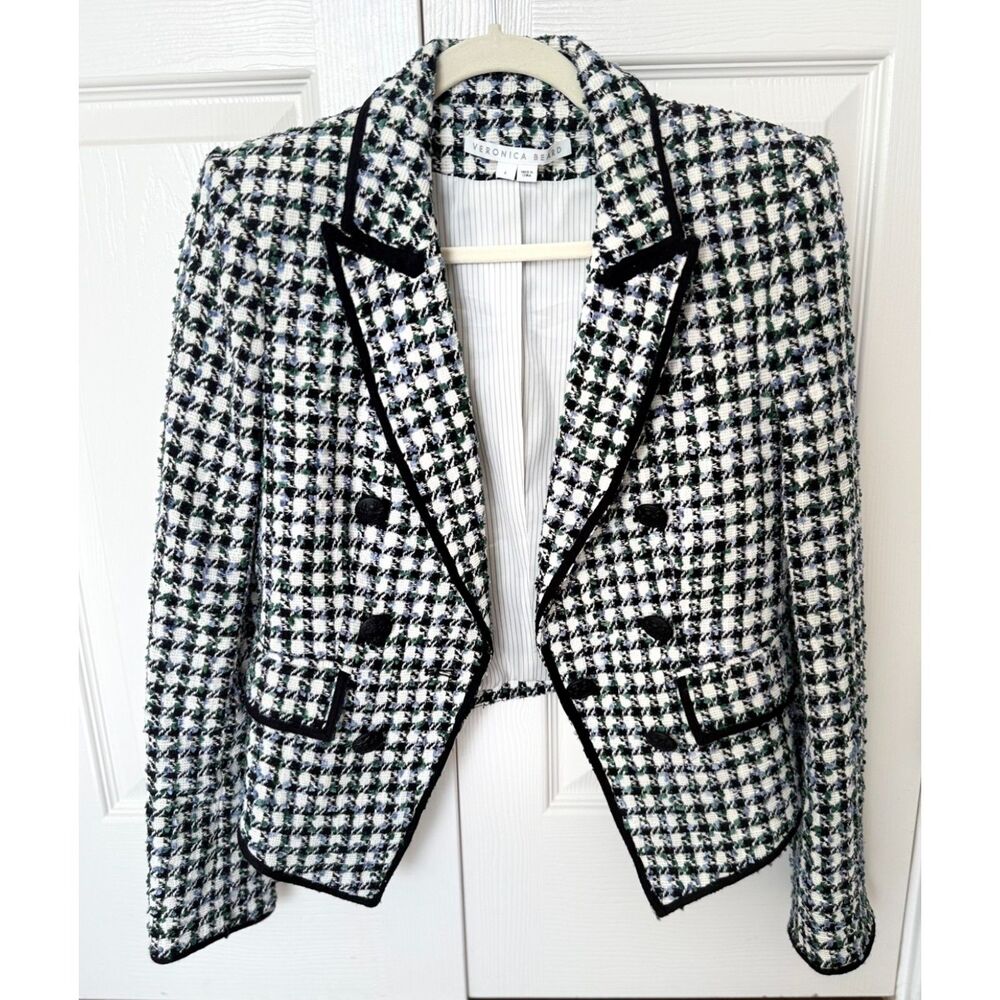 Veronica Beard Diego Metallic Check Cotton Blend Tweed Dickey Jacket - size 4